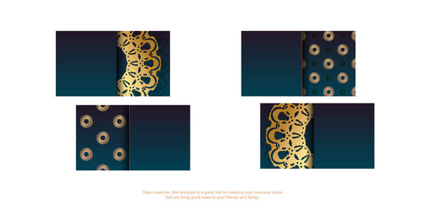 Business card with gradient green color with luxurious gold ornaments for your contacts.