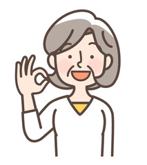 オーケーポーズをとっているおばあさん