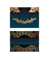 Brochure template with gradient green color with luxurious gold ornaments for your brand.