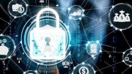 Fingerprint Biometric Digital Scan Technology. Graphic interface showing man finger with print scanning identification. conceptual of digital security and data access by use fingerprint scanner.