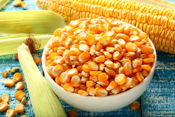 Bowl of delicious cooked corns kernels, 