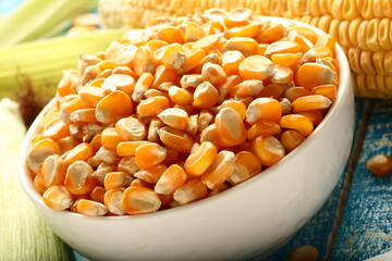 Organic healthy fresh harvested corn kernels.