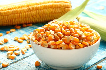 Organic healthy fresh harvested corn kernels.