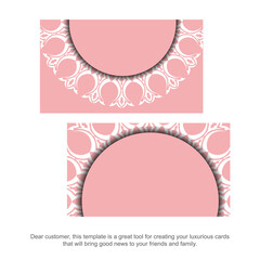 Pink business card with luxurious white ornaments for your brand.