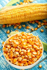 Bowl of delicious cooked corns kernels, 