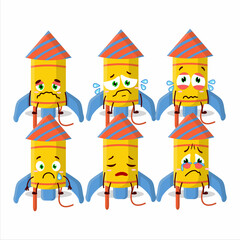 Firework rocket festival cartoon character with sad expression