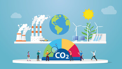carbon neutral co2 balance concept with modern flat style - obrazy, fototapety, plakaty
