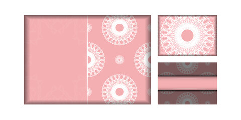 Pink brochure with white mandala ornaments for your brand.
