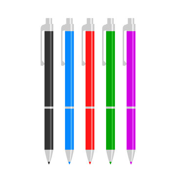 5 color ballpoint pens illustration.