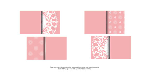 Pink business card with abstract white ornament for your contacts.