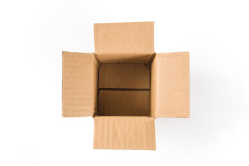 open corrugated cardboard box on white background