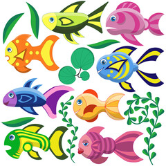A set of fish. Isolated on white background. Vector illustration.