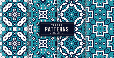 pattern ornament style cool colors set of four. seamless background set