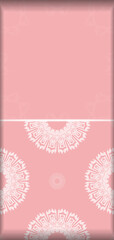 Pink color flyer with Indian white pattern for your design.