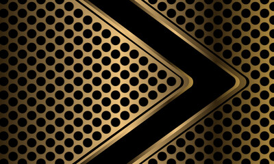 Abstract black arrow direction geometric on gold circle mesh design modern luxury technology futuristic background vector