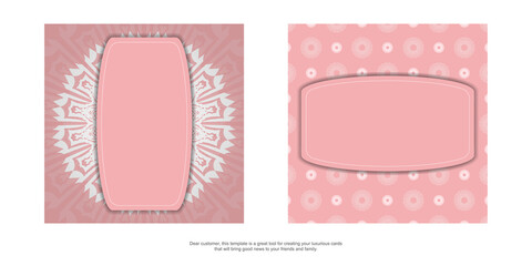 Greeting card in pink color with mandala white pattern for your congratulations.