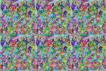 Fototapeta premium Seamless pattern with interesting doodles on colorfil background. Pano. Raster illustration.