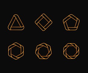 collection of polygon shape elements monoline design