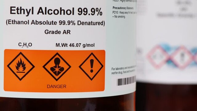 ethyl alcohol, a chemical used in laboratories and flammable