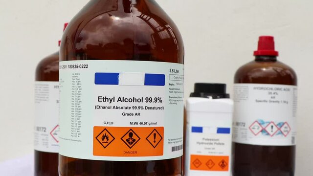 ethyl alcohol, a chemical used in laboratories and flammable