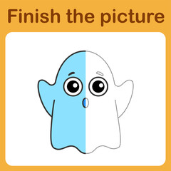 onnect the dot and complete the picture. Simple coloring funny ghost. Drawing game for children.