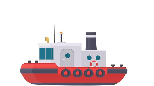 Tugboat. Sea tug animation, alpha channel is enabled. Cartoon