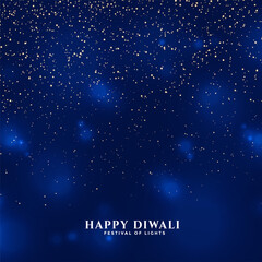 happy diwali blue background with falling fireworks sparkles