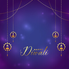 happy diwali purple shiny golden background
