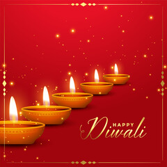 diya decoration on red diwali background