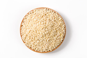 grain sorghum seed rice  in a plate isolated on white background. 