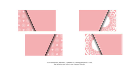 Pink business card with mandala white pattern for your personality.