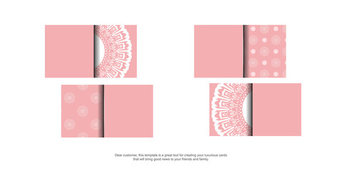 Pink business card with mandala white ornament for your brand.