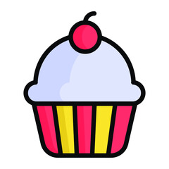 cup cake colored line icon, Merry Christmas and Happy New Year icons for web and mobile design