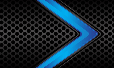 Abstract blue glossy arrow direction geometric on dark grey circle mesh design modern luxury technology futuristic background vector