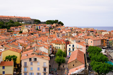 Fototapeta na wymiar top view city Collioure in France south mediterranean town