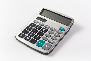 a silver calculator isolated on white backgrouond