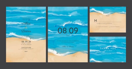 wedding cards, invitation. Save the date sea style design. Romantic beach wedding summer background	
