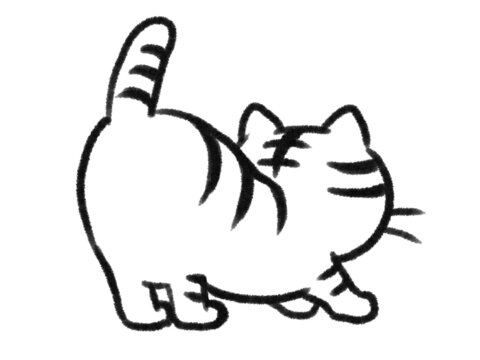 日本画タッチの背中を向けて伸びをする猫のイラストJapanese painting illustration The cat is turning them backs and grows	

