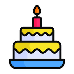 cake colored line icon, Merry Christmas and Happy New Year icons for web and mobile design