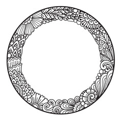 Mandala round frame for printing, engraving or coloring page. Vector illustration