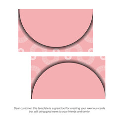 Pink business card with abstract white ornament for your personality.