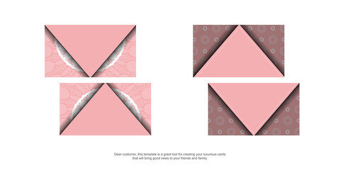 Pink business card with Greek white pattern for your personality.