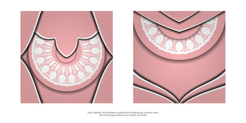 Greeting flyer in pink with vintage white pattern prepared for typography.