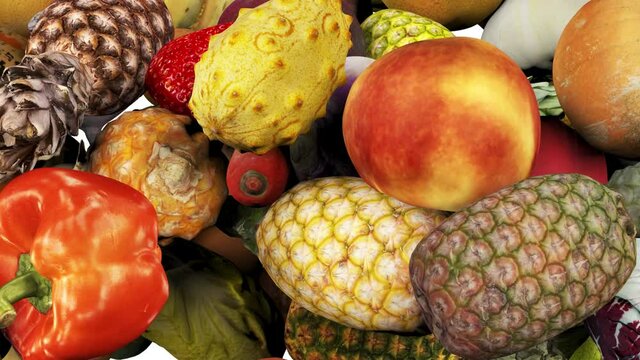 4K Fruits and Vegetables faling transition. Alpha Channel is included (transparent). six seconds duration.