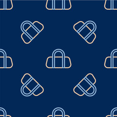 Line Sport bag icon isolated seamless pattern on blue background. Vector