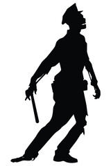 Police zombie silhouette vector on white background, ghost or devil in Halloween day.