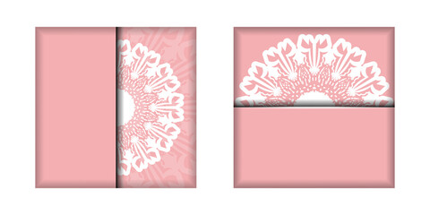 Greeting Leaflet in pink color with Greek white pattern prepared for printing.