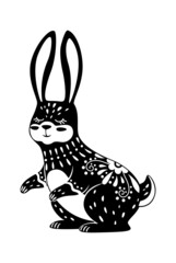 Image rabbit or bunny, sacred and mysterious animal. Boho rabbit animal illustration, magic and mystic animal vector esoteric