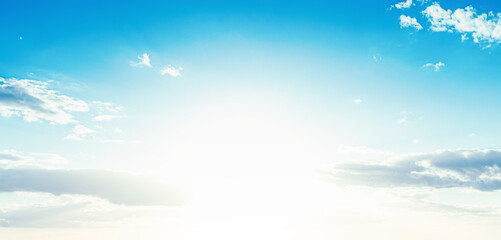 Blue sky background with clouds and copy space. Banner.
