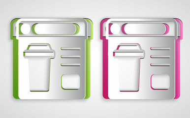 Paper cut Online ordering and fast food delivery icon isolated on grey background. Paper art style. Vector